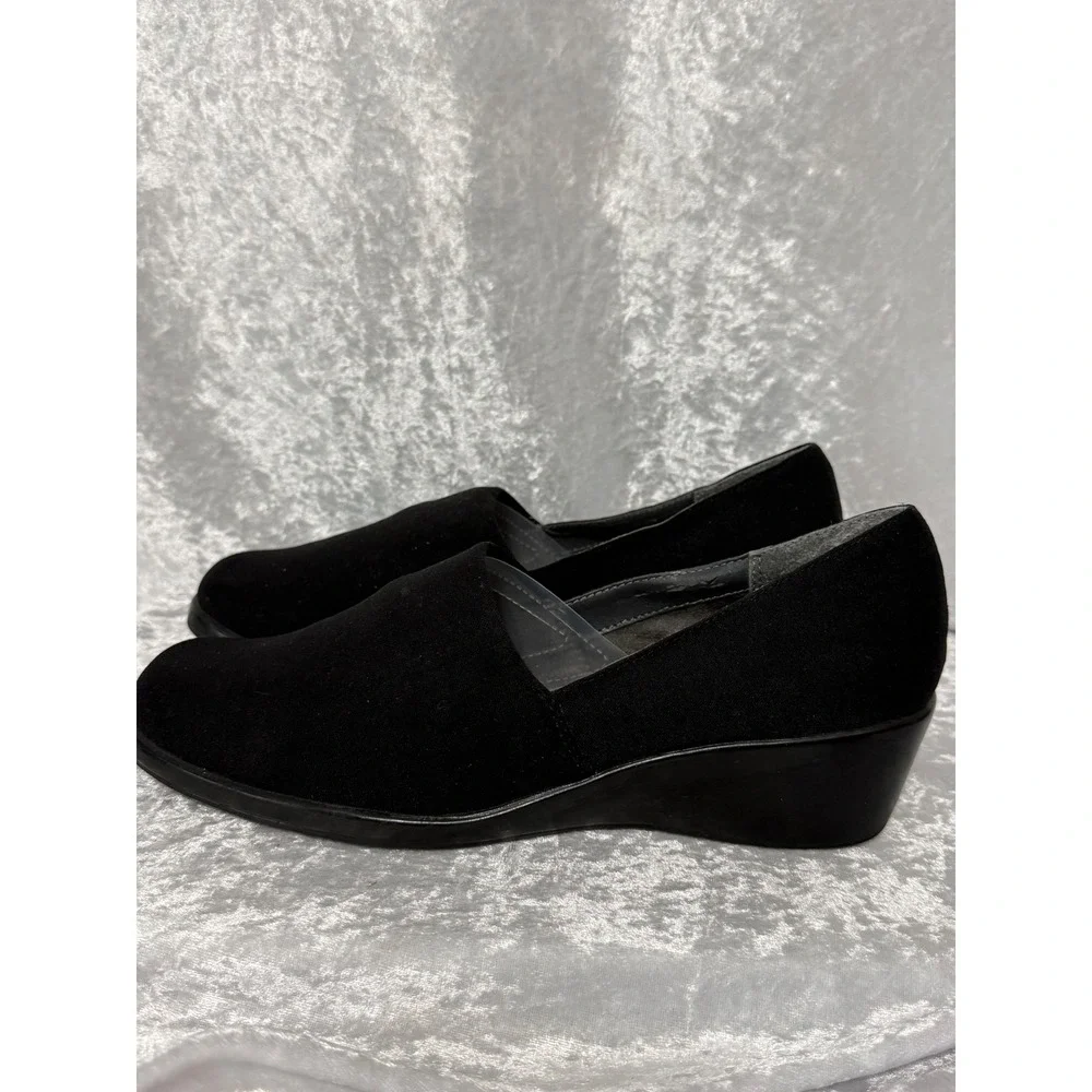 Aerosoles Stemware Black Stretch Fabric Square Toe Wedge Loafers Womens Sz-9.5M